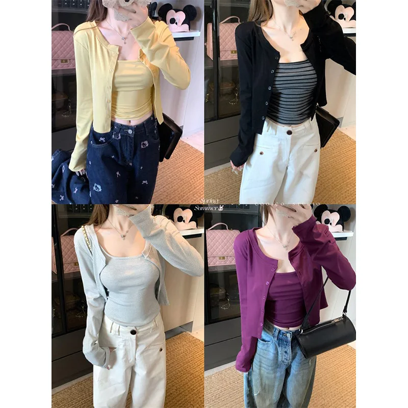 

2025 Hot Sale Women Classic Fashion Thin Cardigan Lady Korean Comfortable Short Tops Female Solid Leisure Daily Clothes
