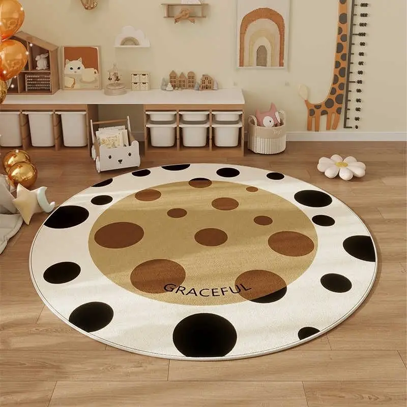 Round Area rug Black Spots Fluffy rug Geometric Non-slip Floor Mat Machine Washable Carpet Home Decor