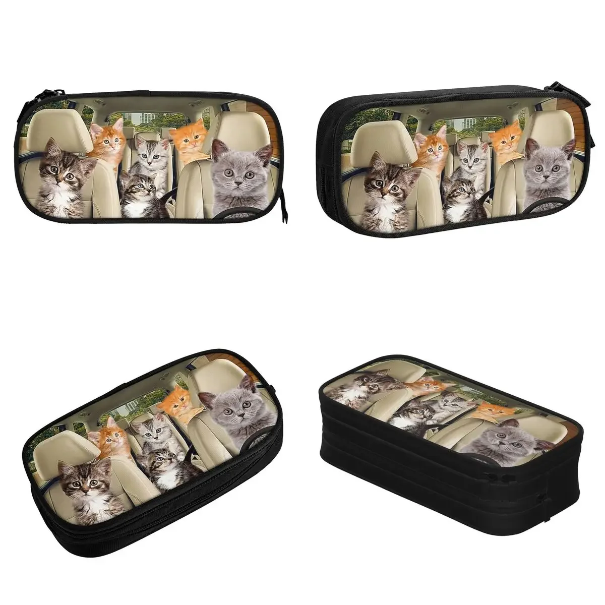 Cute Cat Pencil Cases Animals Driving Pencil Box Pen Holder for Girls Boys Large Storage Bags School Supplies Zipper Stationery