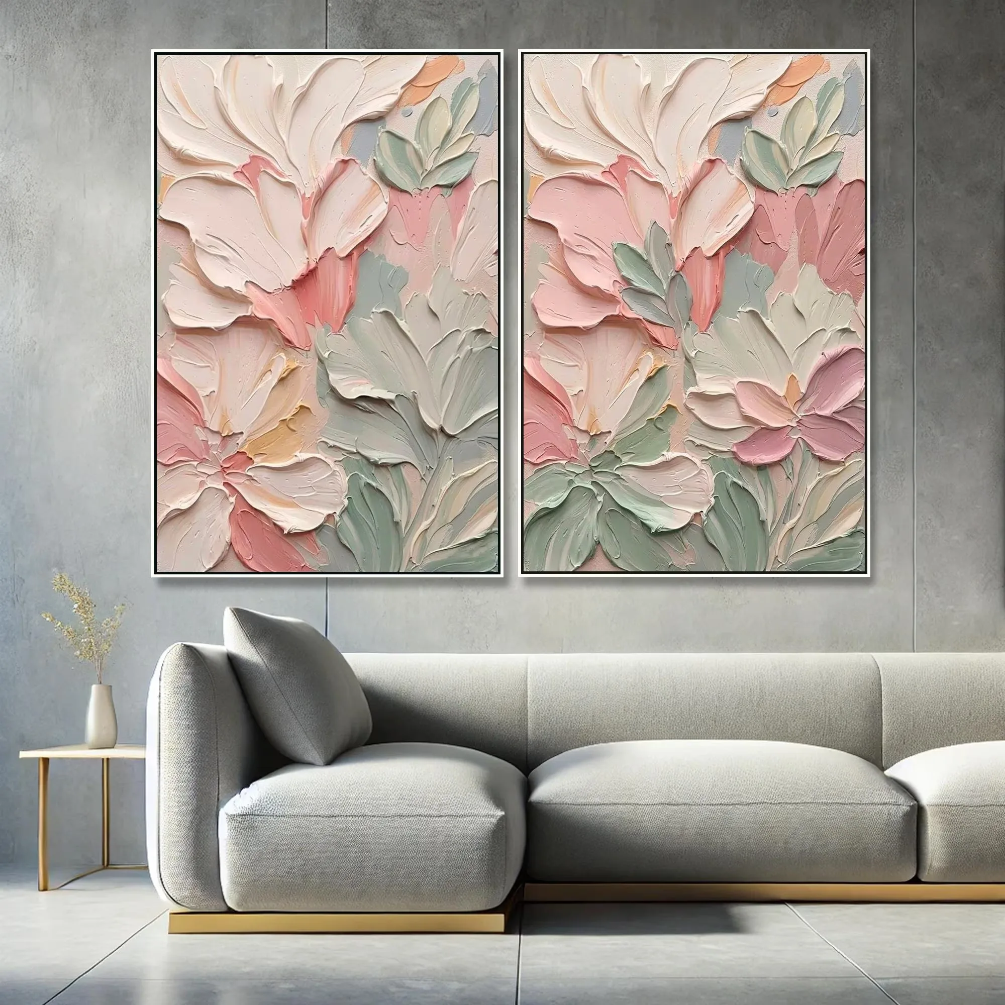 Soft Blush Tone Heavy Texture Wall Print Bundle Pastel Pink White Peony Flower Canvas Poster Print Cream Aesthetic Home Decor