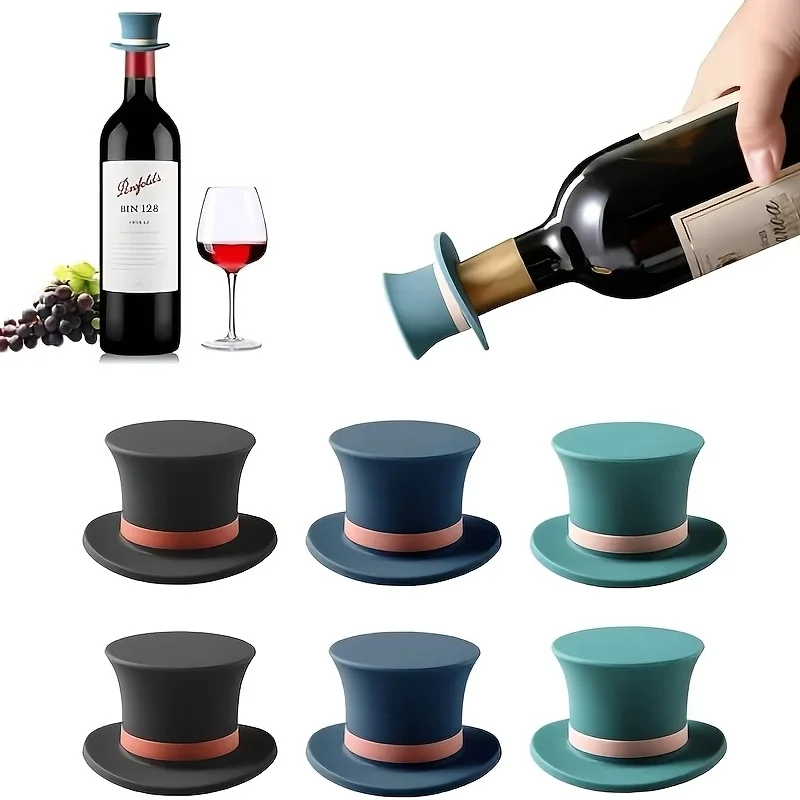 3-Pack of Magic Hat Silicone Wine Stoppers in Random Colors, Dust-Proof and Reusable Silicone Bottle Openers for Sealing and Preserving the Freshness of Red Wine Bottles, Suitable for Home and Bar Use, Christmas Parties, and Holidays