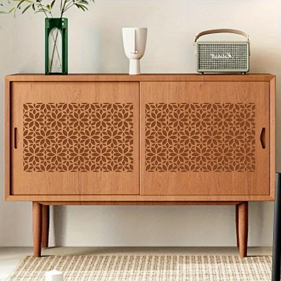 꽃무늬 기하학적 PET 스텐실 - 벽, 가구 및 직물용 재사용 가능한 꽃 패턴