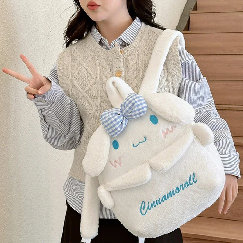 Kuromi & Cinnamoroll Plush Backpack, Soft, Cute Cartoon Design, Spacious Daypack Knapsack for School, Travel, and Daily Use