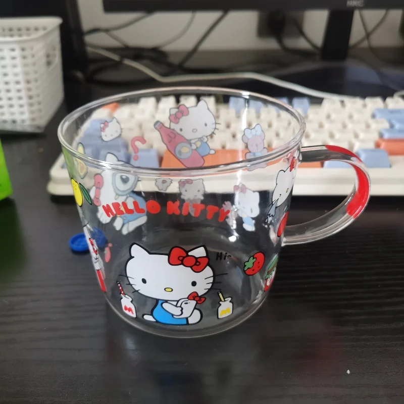 Kawaii Hello Kitty Glazen Beker Cartoon Anime Gedrukt Accessoires Melk Koffiekopje Zomer Dames Drankbeker Cadeau