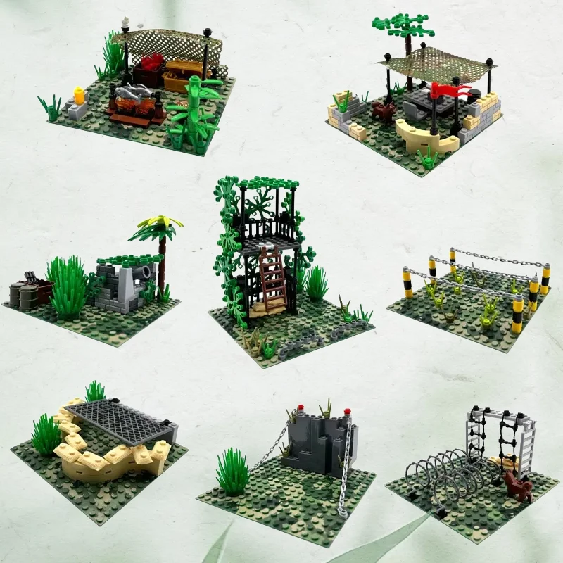 

Набор военных строительных блоков в джунглях-сделай сам, сборка частиц, командный батальон, подъемник, траншей, модель сцены MOC