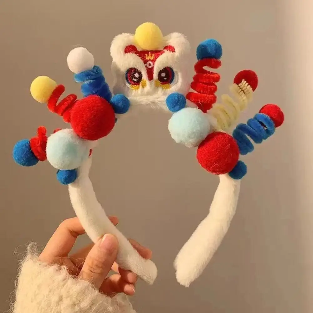 

Red Hairband 2024 Happy New Year Headband Cartoon Lion Dance Dragon Doll Headband New Year Mascot Chinese Style