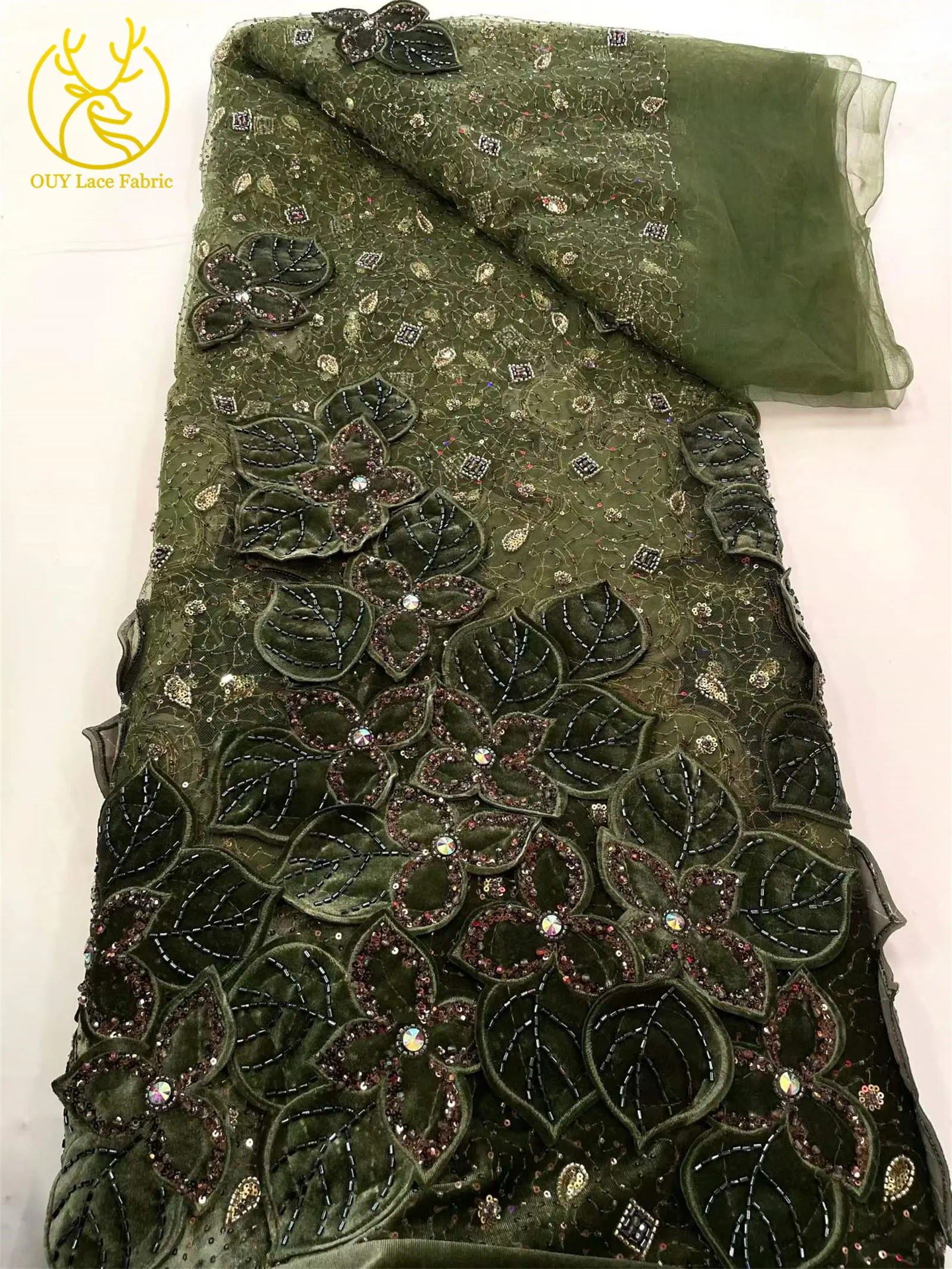 Weinroter Luxus Afrikanischer Samt DIY Handgemachte Stickerei Blatt-Pailletten Spitzenstoff 2026 Französischer Bräutigam Perlen-Spitzenstoff Kleid – Detail 12