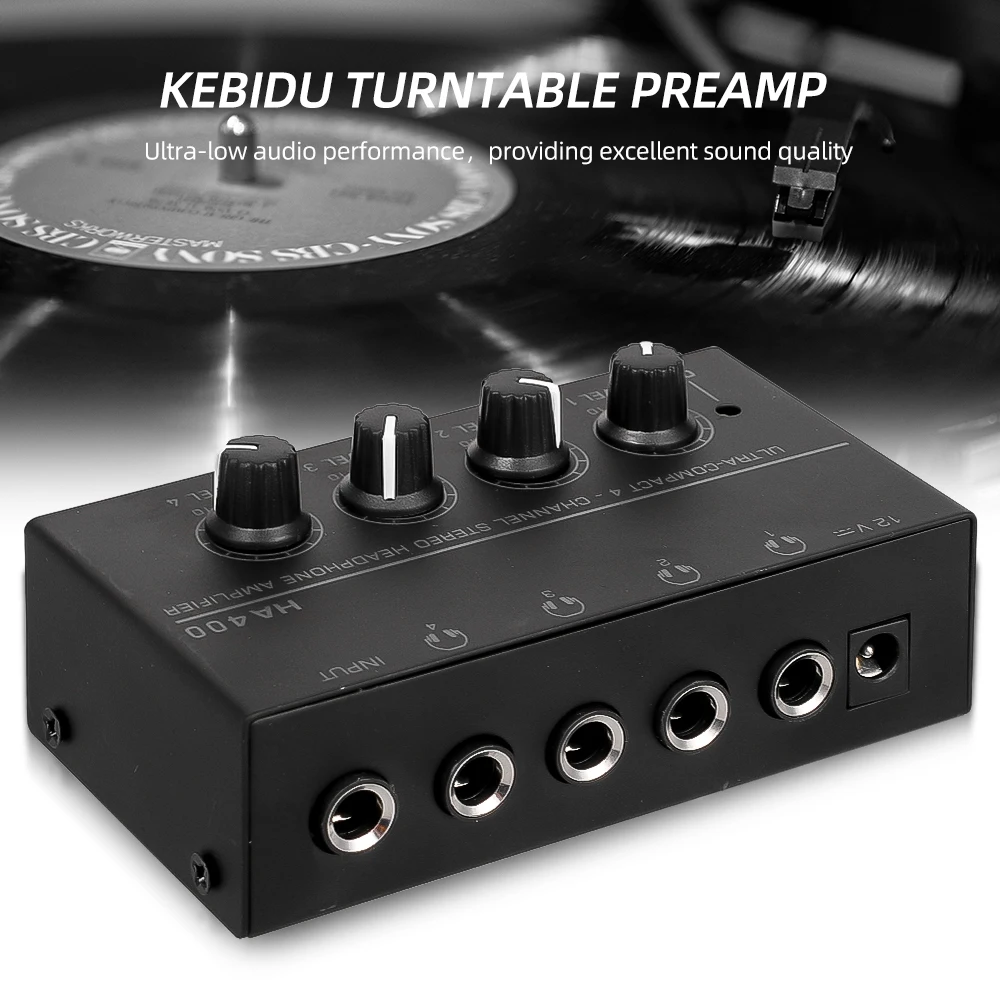 4 Channels Mini Headphone Amplifier HA400 Ultra-Compact Stereo Audio Amplifier With Power Adapter 10MHz Earphone Amp for Music