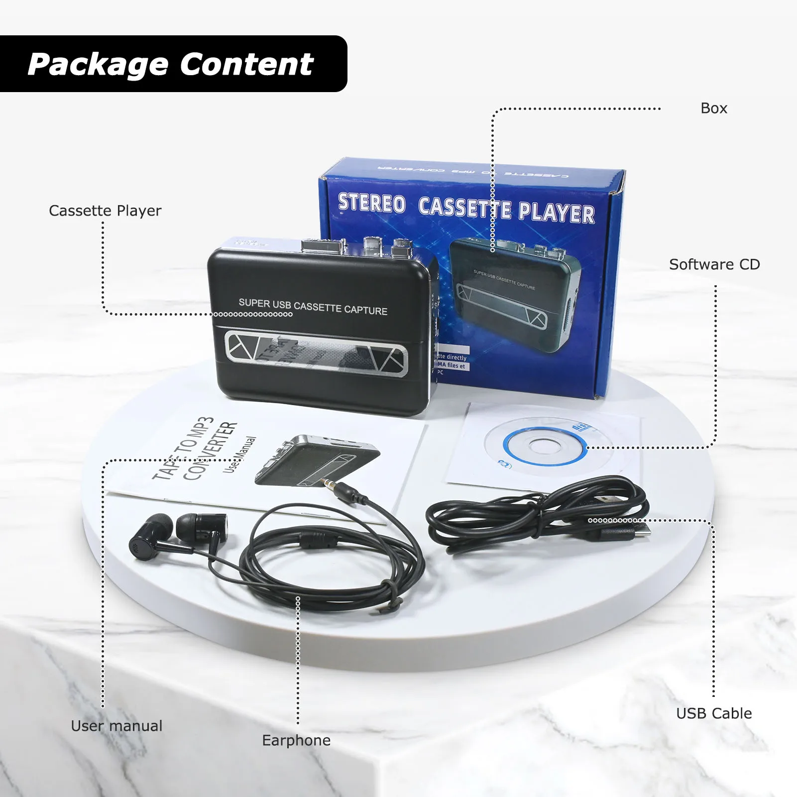 كاسيت إلى محول MP3 3.5 ملم سماعة جاك جودة صوت واضحة مشغل كاسيت مدمج في مكبر صوت محمول لتشغيل الموسيقى