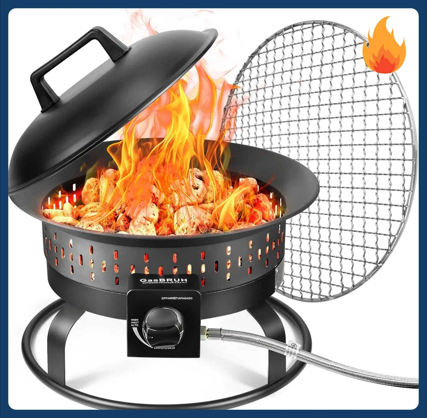 

[Discounted Price!]19″ Outdoor Portable Propane Fire Pit with Grill Grate, Cover&Carry Handle,Fireplace,60,000 BTU Propane Firep