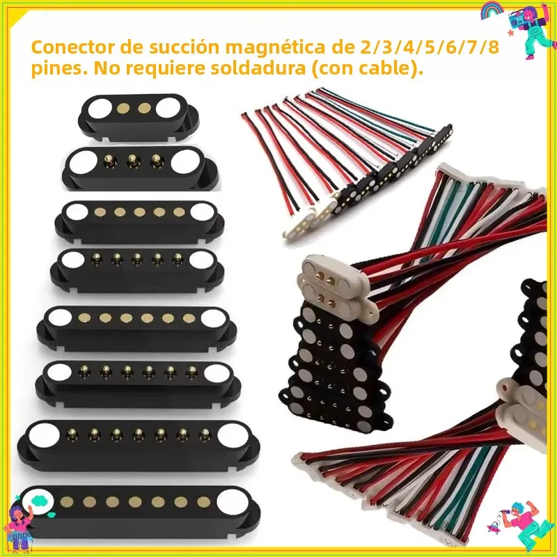 Conector magnético Pogo Pin de CC 2A, 2, 3, 4, 5, 6, 7, 8, 9 pines, macho y hembra, espaciado de 2.5/2.80mm, con resorte, 1/5 sets