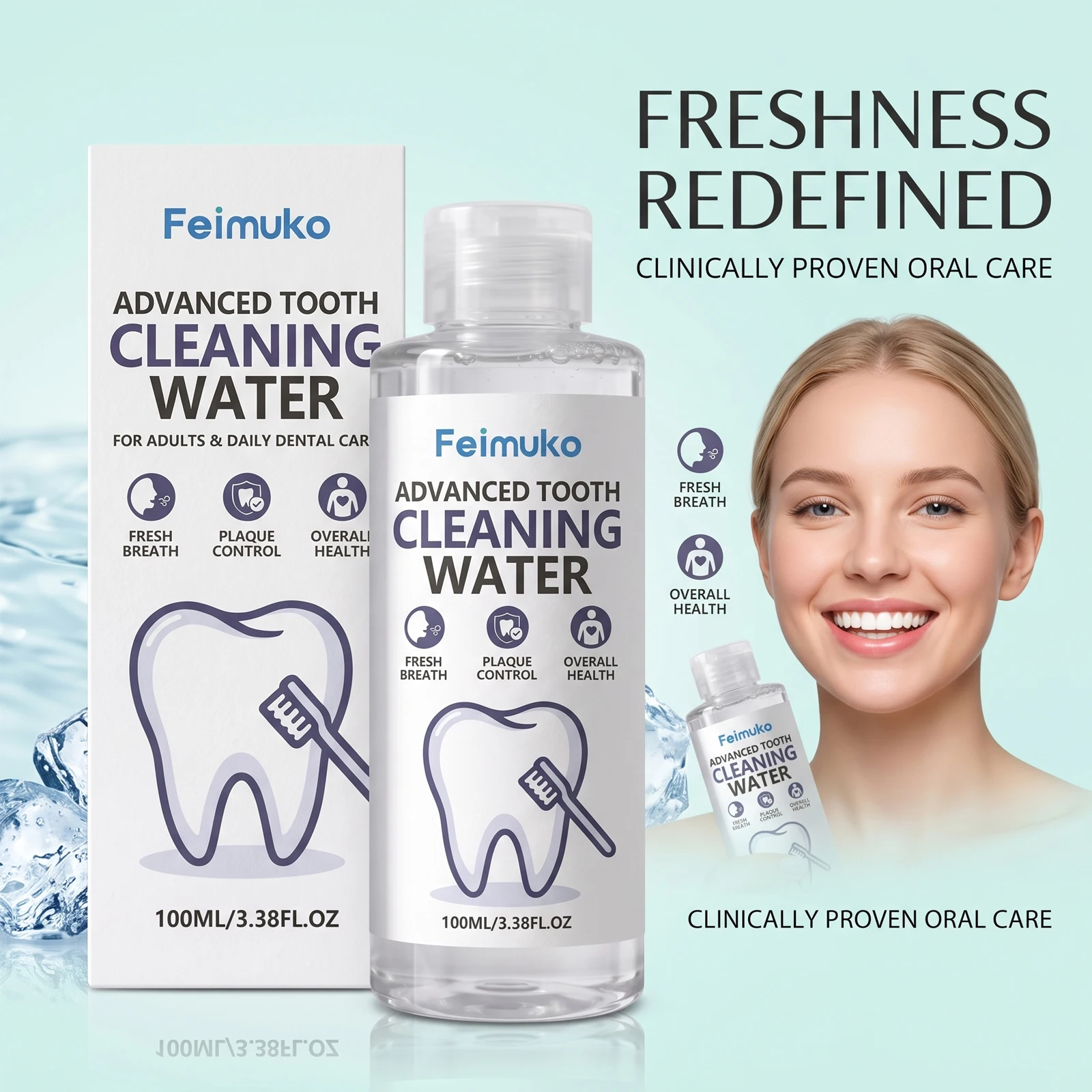 Feimuko Fresh Breath Care Mouthwash Gentle Clean Oral Hygiene Reduce Odor Cool Feeling Teeth Stains Remover Daily Refresh Rinse
