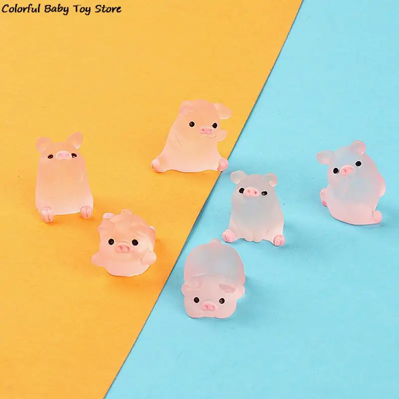 6 pçs kawaii mini resina dos desenhos animados porco miniaturas estatuetas terrário diy artesanal scrapbook artesanato decoração para casa acessórios