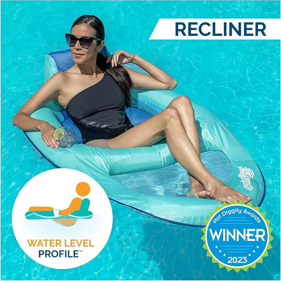 SwimWays Sedia reclinabile galleggiante a molla per piscina Galleggianti gonfiabili per piscina per adulti con portabicchieri a gonfiaggio rapido e poggiapiedi