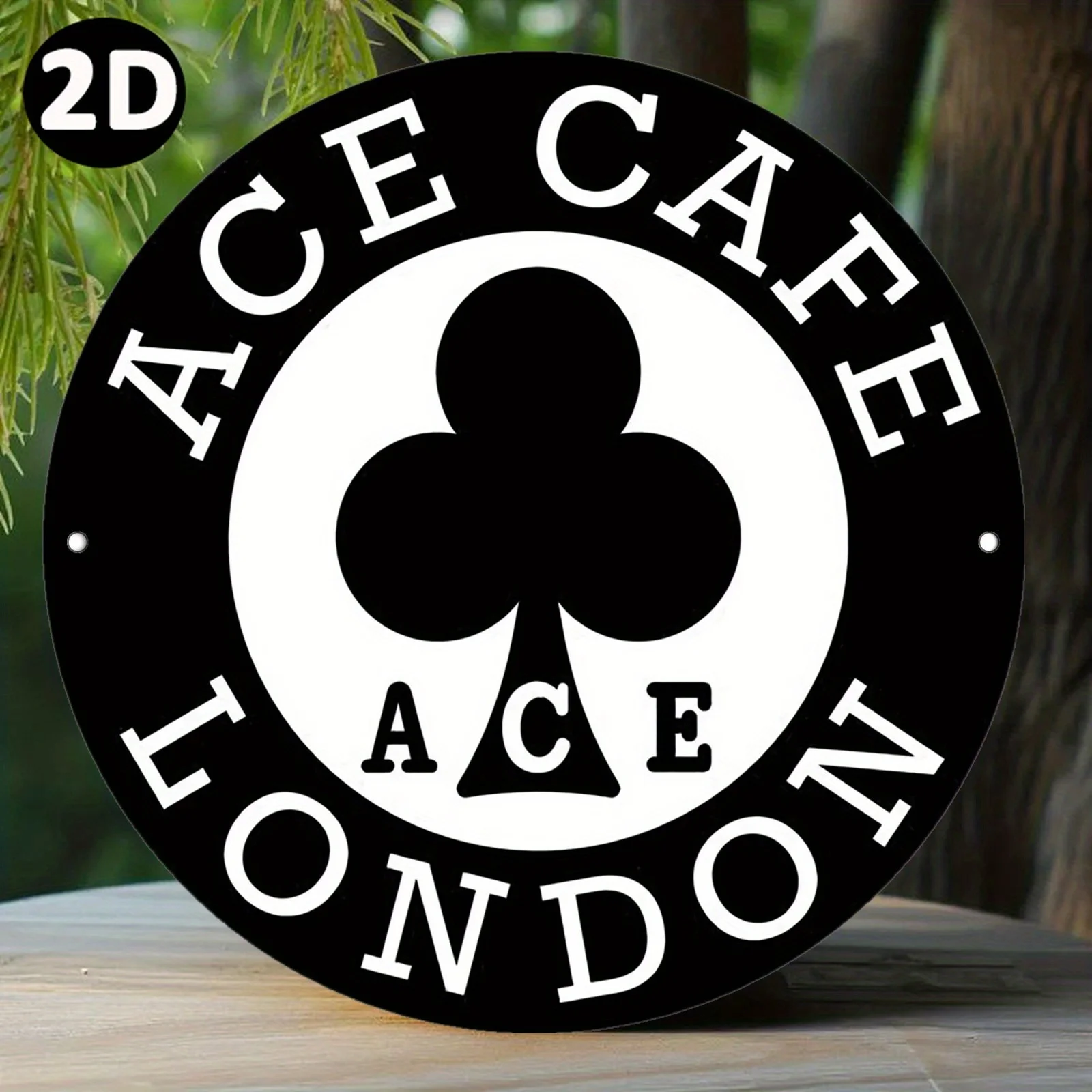 Hochauflösender, individueller Metall-Wandkunstdruck: Vintage Club Ace Cafe London Retro Rundes Schild als Wanddekoration für Garage, Motorrad- und Barmilieu
