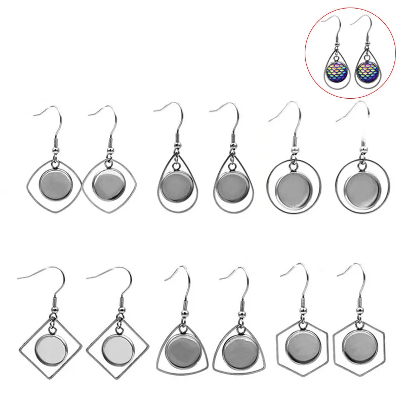 10 sztuk kolczyk kaboszonowy ze stali nierdzewnej z 12mm ustawienia podstawy Diy Bezel Blanks do tworzenia biżuterii DIY akcesoria do kolczyków