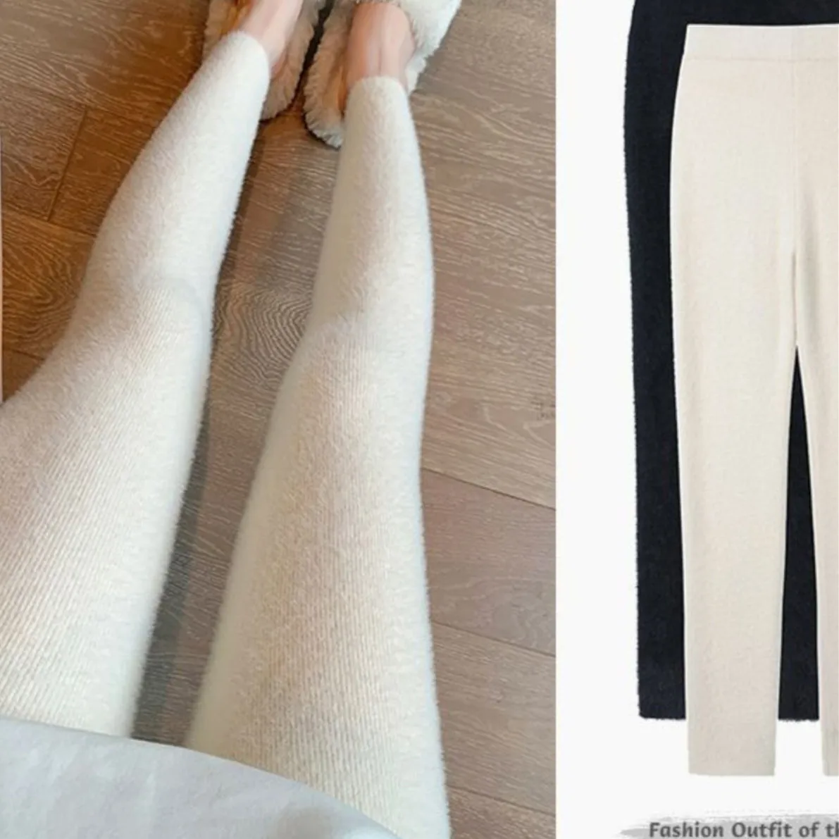 

plus Size 300 Pou Fat Sister's Water Rabbit Fur Leggings Women's High Waist Tight Fit Elastic Versatile Inner Wear Ankle P...