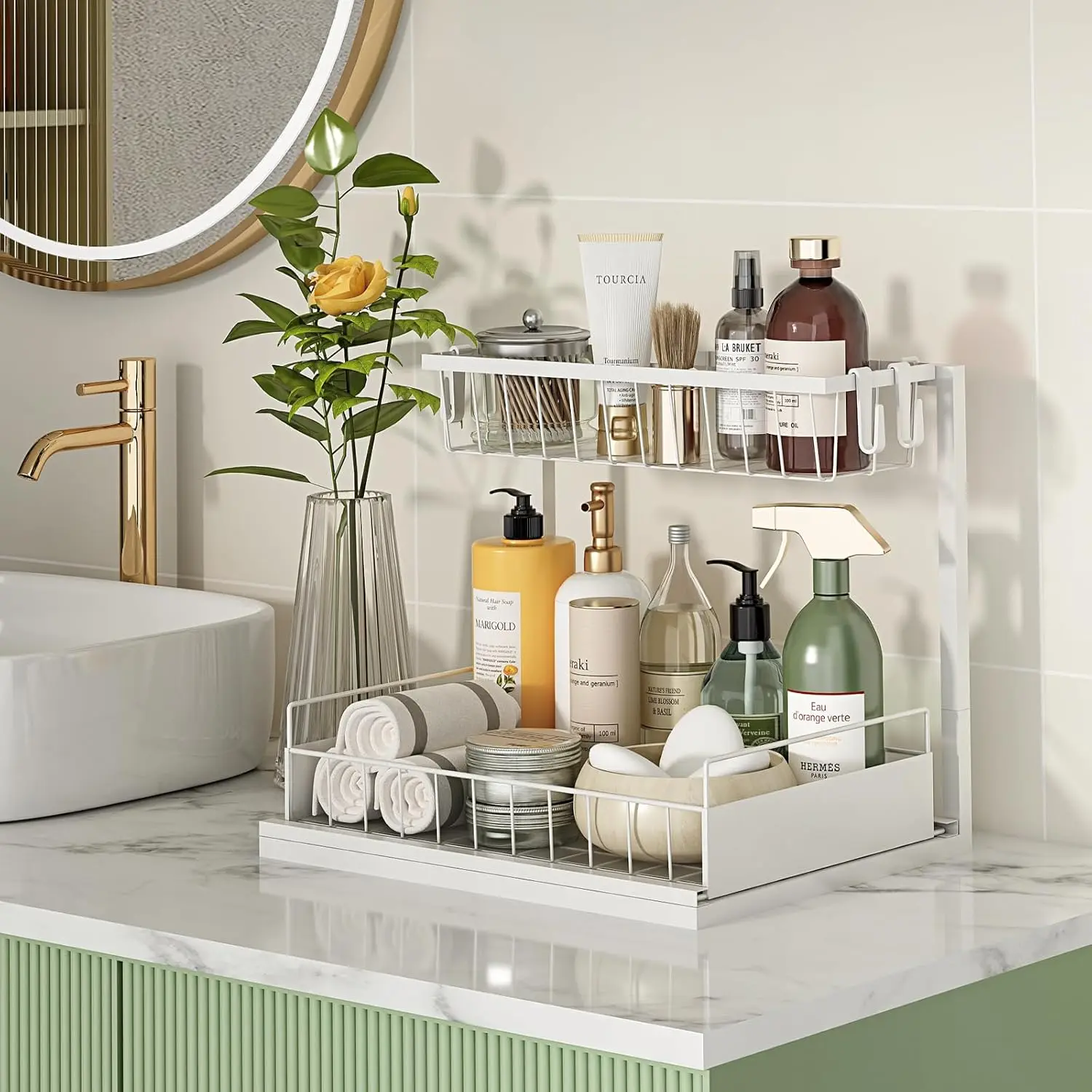 

Realinn Under Sink Organizer, Height Adjustable Pull Out Cabinet Organizer, 2 Tier Under Sink Organizers And Storage For