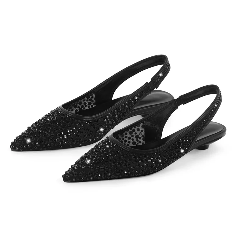 Onlymaker  Women Rhinestone Pointed Toe Bling Slingback Sandals Big Size  Ankle Strap Party Dress Shoes