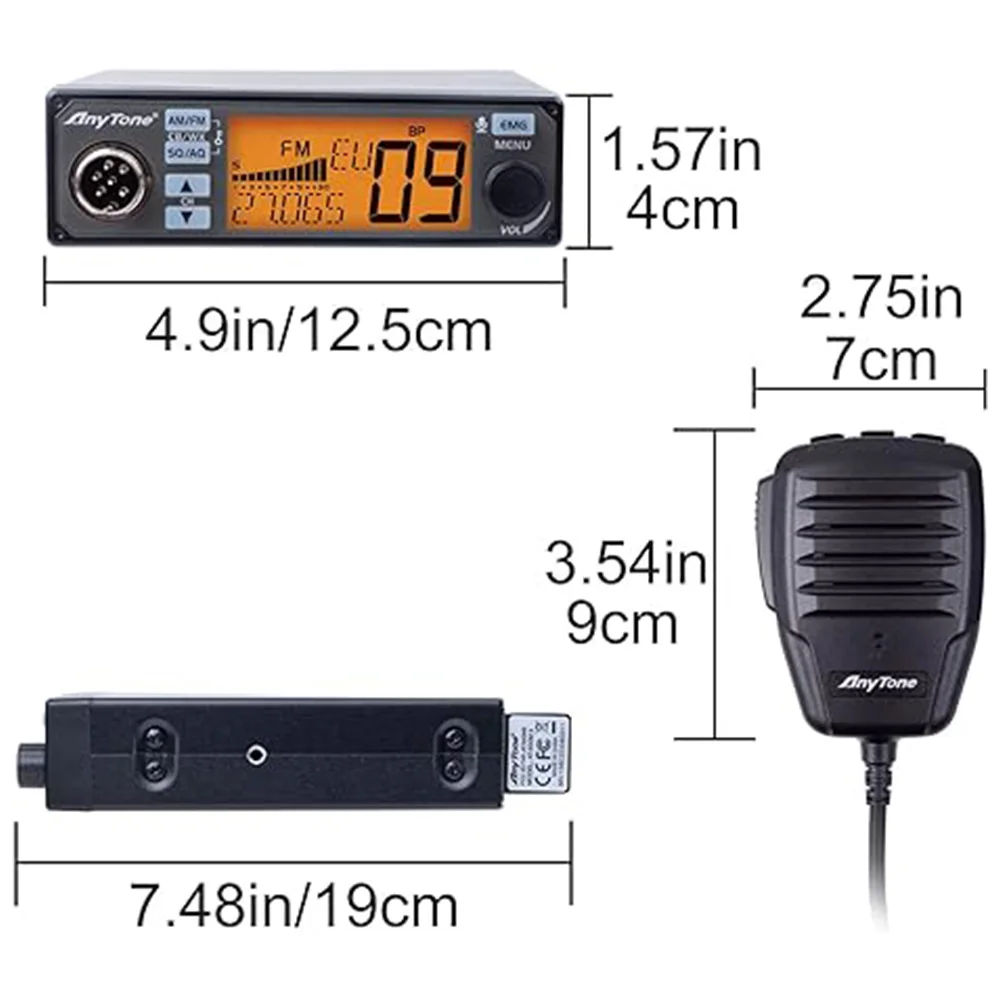 AnyTone Radio CB seluler AT-500M II, untuk truk 12/24V AM/FM 26-27Mhz, pengurang kebisingan, saluran cuaca WX Radio mobil 2024