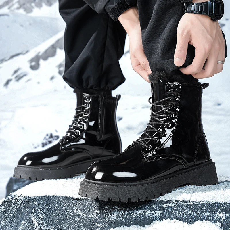 أحذية رجالية دافئة من القطيفة عالية الجودة شتوية بنعل ناعم غير قابلة للانزلاق أحذية غير رسمية للخروج موضة مقاس كبير أحذية عمل مريحة للجنسين للثلج #4