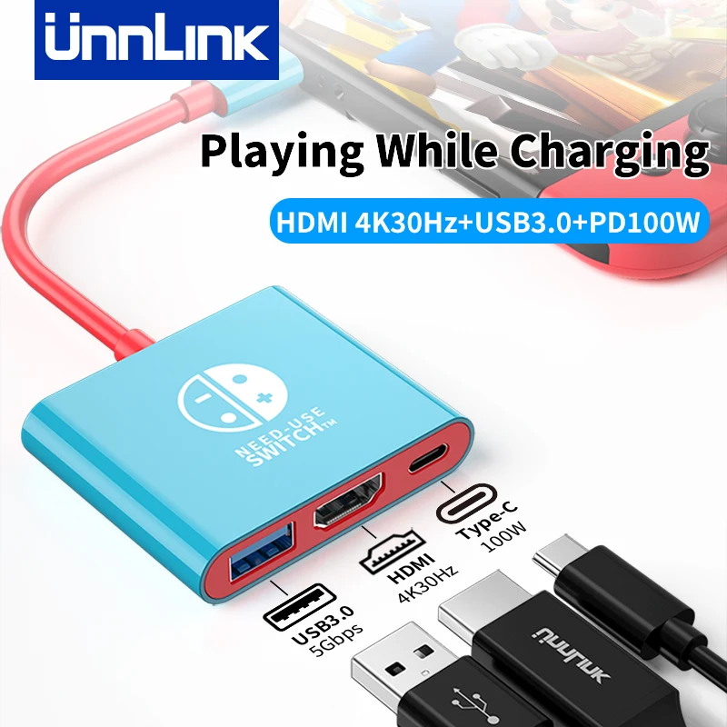 

Unnlink Portable USB C to HDMI Hub With PD Charging for Nintendo Switch Docking Station Perfect for Travel and Game Accessories