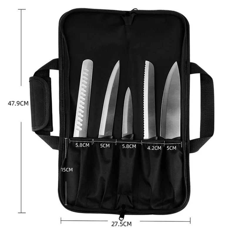 Portable Chef Knife Roll Bag 5 Slot Kitchen Santoku Utility Knife Storage Carry Case Professional School Knives Pocket Organizer