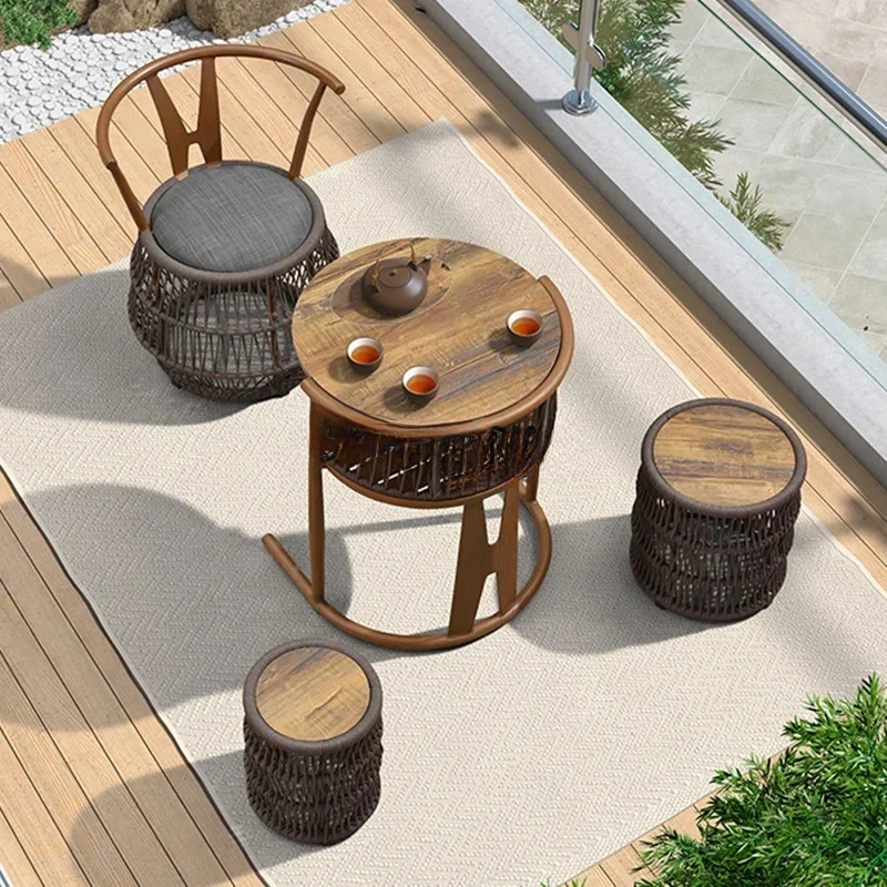 Balcony Small Table and Chair Three-Piece Rattan Chair Creative Simple Small Tea Table Coffee Table Balcony Table-Chair Set