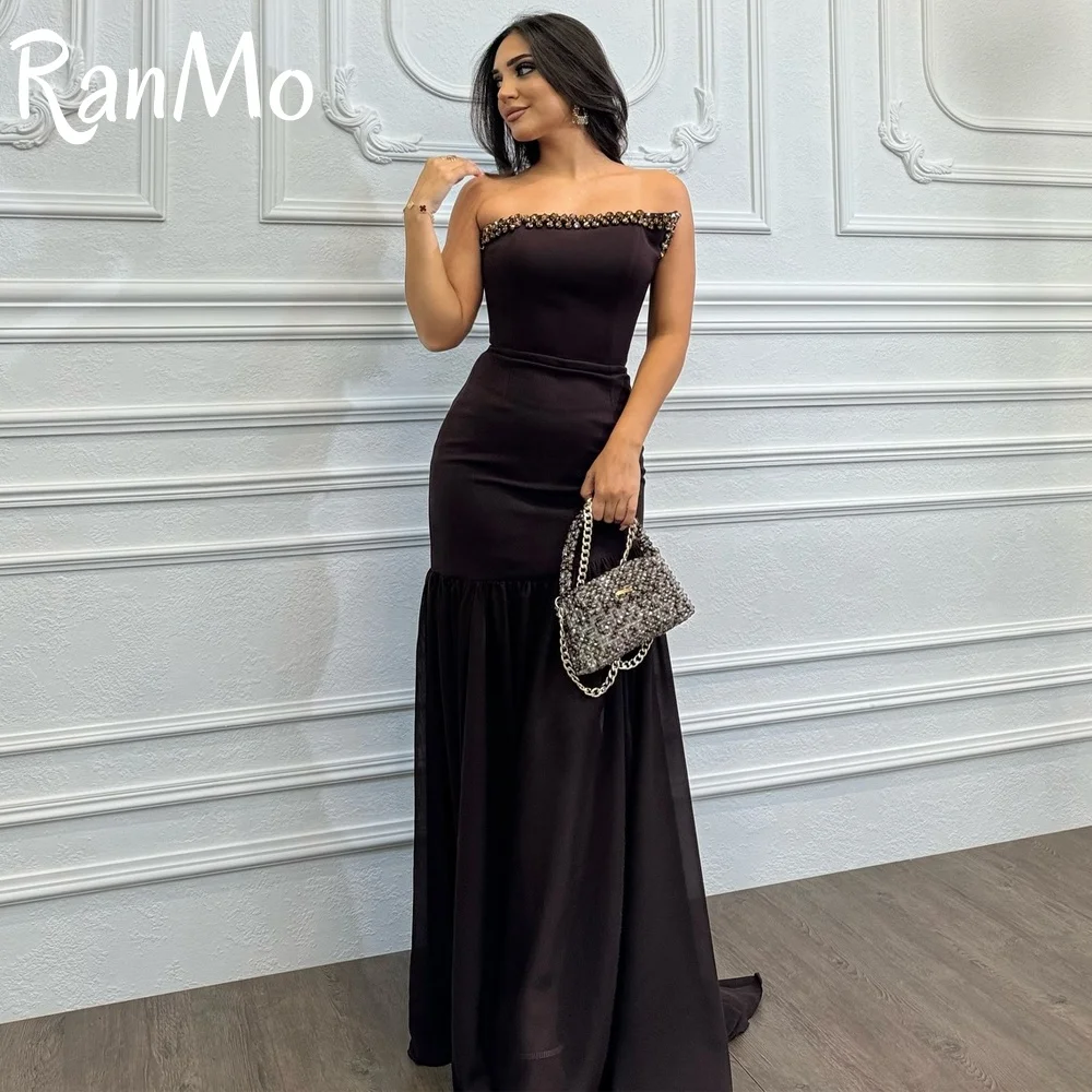 

Ranmo Bead Saudi Dubai Mermaid Prom Dresses Satin Long Formal Prom Dress Sleeveless Long Vestidos De Fiesta Elegant Customized