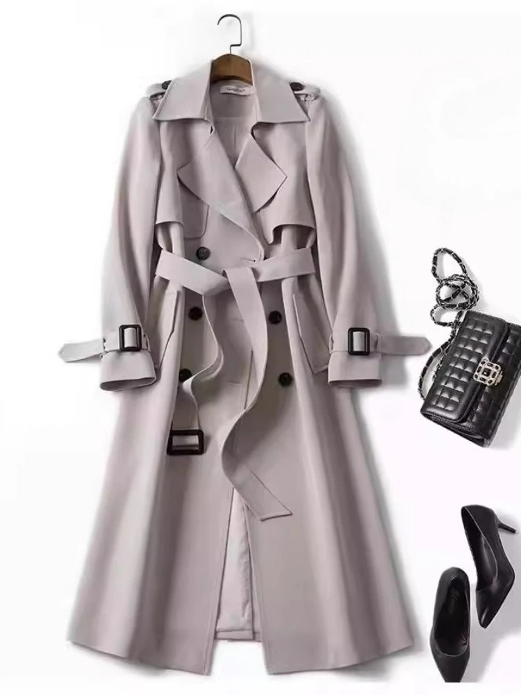 Mulheres nova moda trench coat primavera outono coreano manga longa com cinto sólido estilo britânico casacos femininos chique outwear