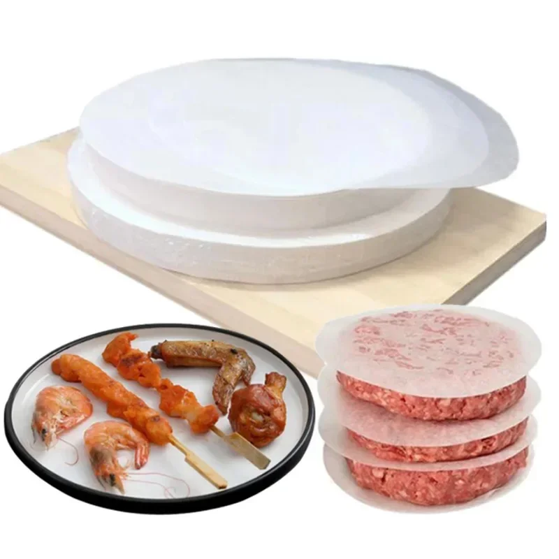 100pcs Round Oil Paper Hamburg Meat Paper Oven BBQ Absorbing Oil Paper Non-stick Heat Resistance Kitchen Baking Accessories