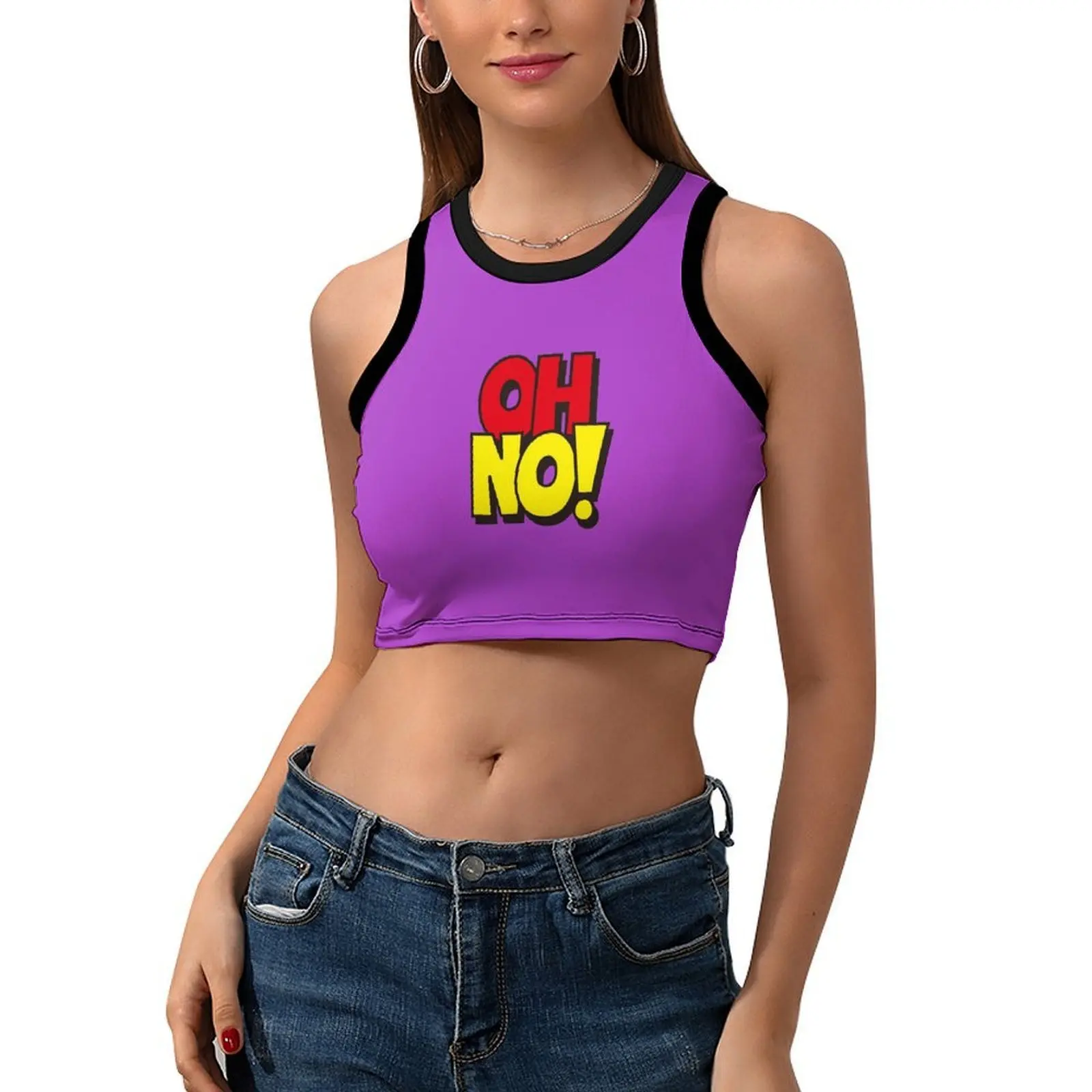Women's Sleeveless Ringer Neck Crop Tank Top, 