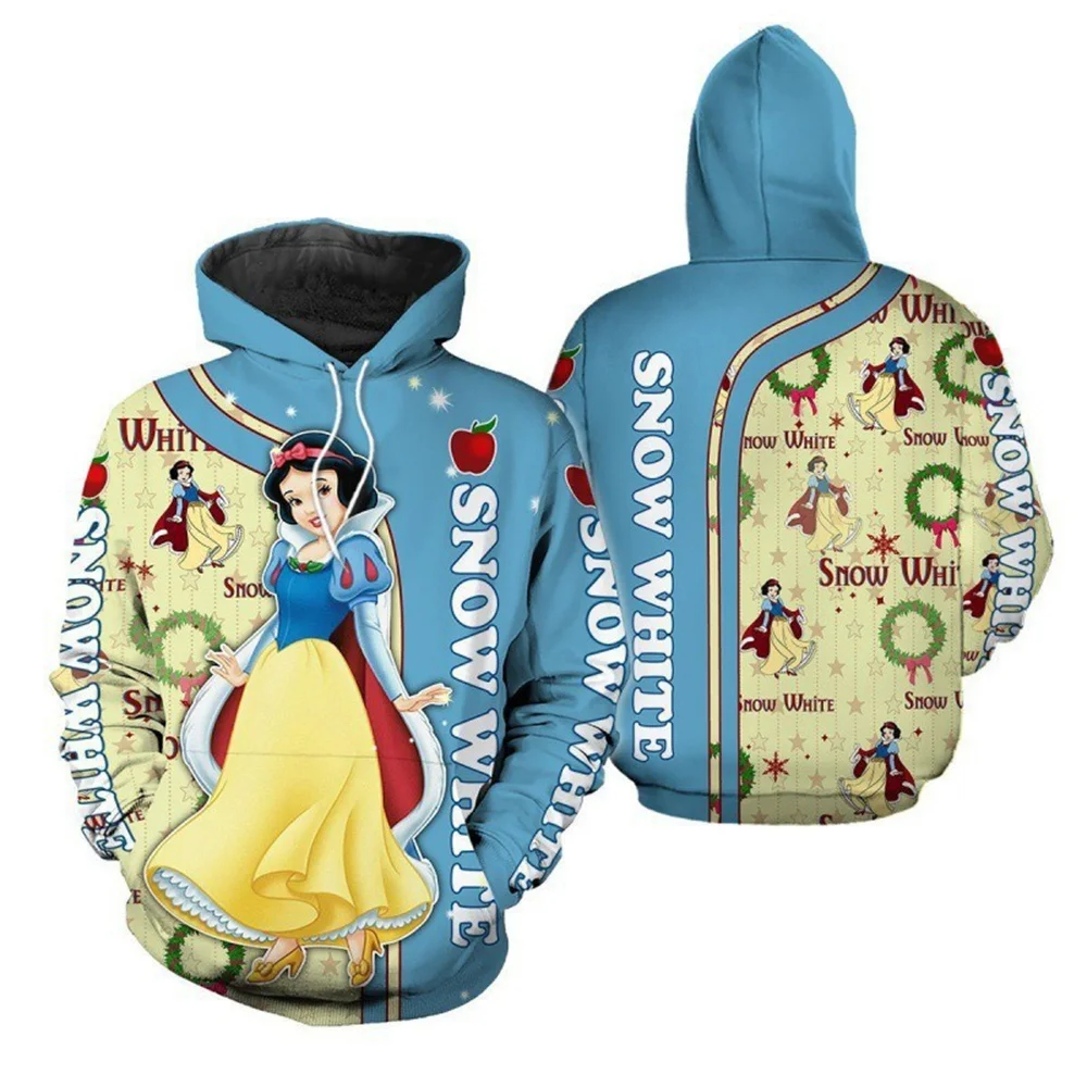 2024 New Disney Snow White Children's 3D Printed Hoodie Spring and Autumn Men and Women Street Casual Jacket Fashion Retro Zippe