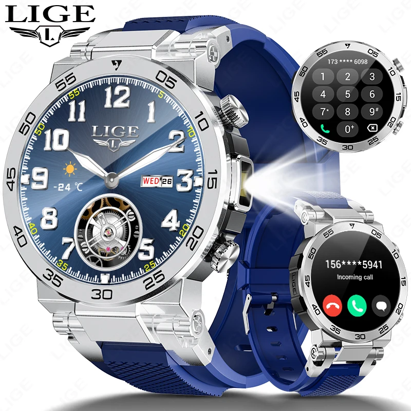 

LIGE LED Bluetooth Call Smart Watch Men Outdoor Sports Full Touch Screen Health Monitoring Waterproof Smartwatch For IOS Android