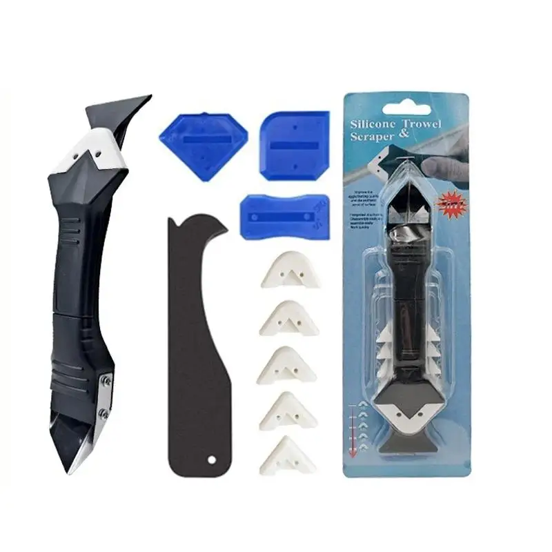 ㈅Silicone Scraper Squeegee Glue Remover Knife Caulking Angle Beauty Crack Trowel Tool Grout Scraper Kit With 5pcs Scraper Head