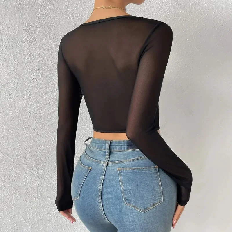 New Selection of Autumn Backless Sexy Lace Long Sleeve Women Blouse Black Embroidery Floral Bare Shoulder Bodycon Crop Top