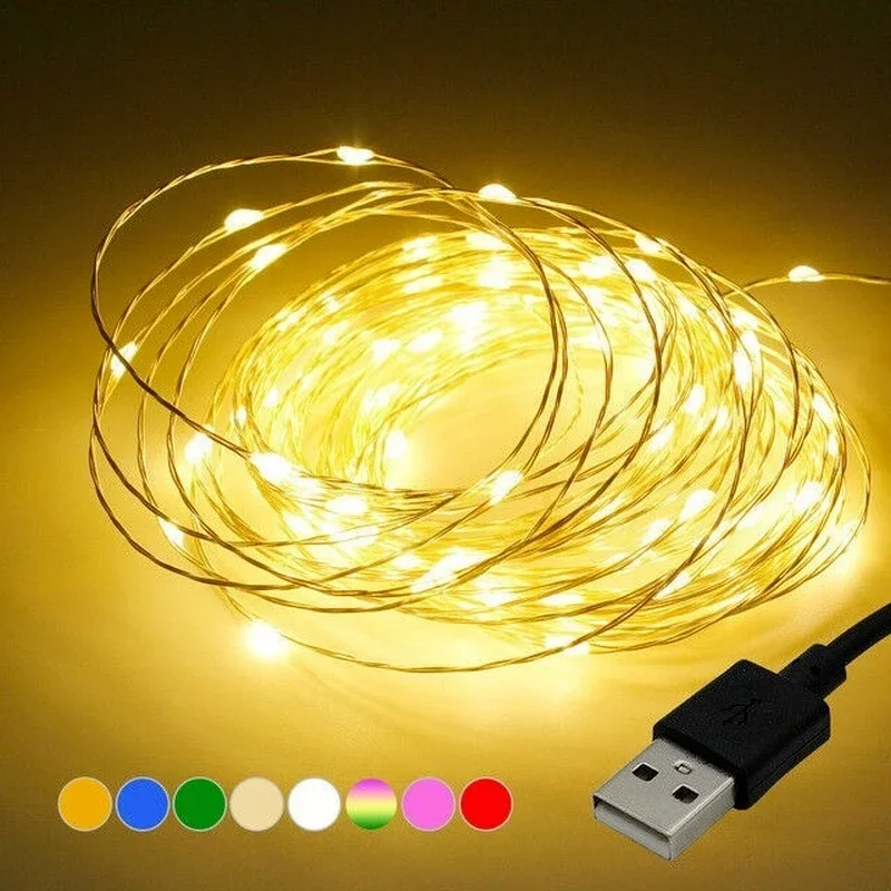 LED String Lights 1/5/10M USB Copper Wire Fairy Garlands Lights for Christmas Festival Wedding Party Decoration Lighting Outdoor