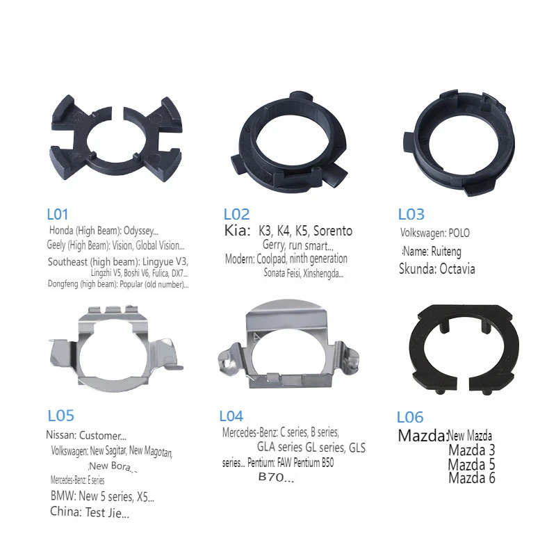 Car LED Headlight Conversion Base with Stainless Steel H1 H7 Clips and 17 Types of Bulb Holders