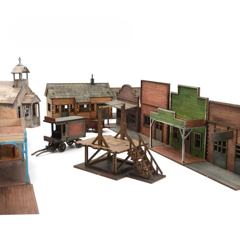 1/72 Schaal Western Town Houten Model Kit DIY-montage voor weergave en scènegebouw