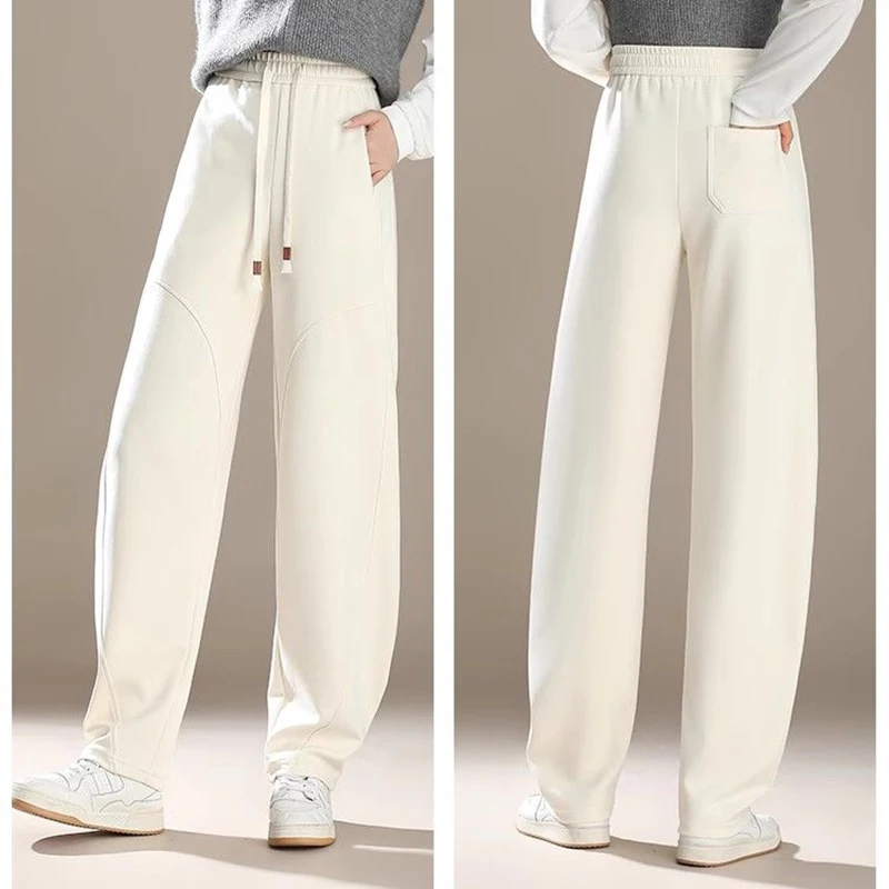 Venda quente meninas confortáveis sweatpants senhora moda cordão calças de cintura alta feminino coreano casual calças de perna reta