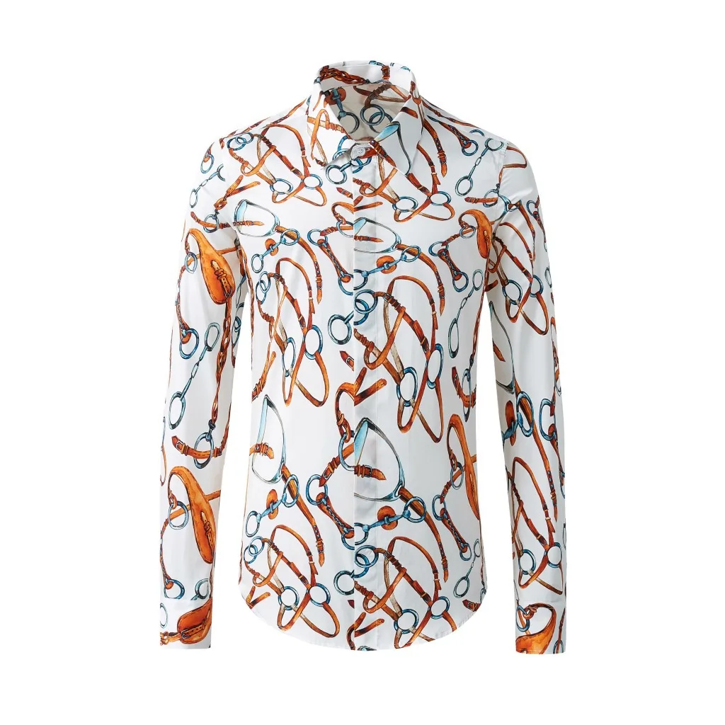 

Spring cross-border trendy men's shirt long sleeved European and American style printed shirt all cotton slim fit men's shirt