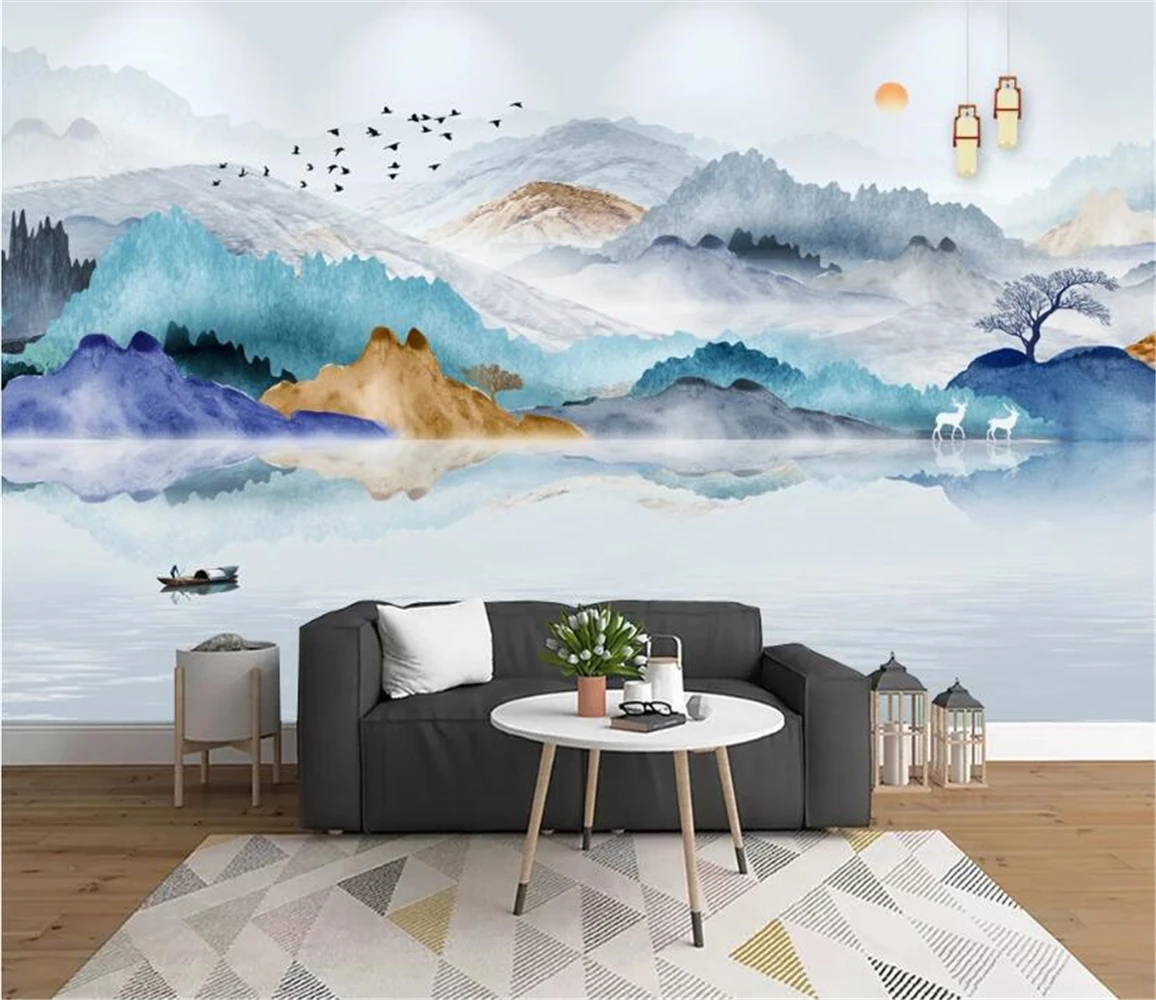 Custom Chinese Ink landscape Wall paper Painting Mural Wallpaper papier peint background wall papers home decor 3D wall stickers