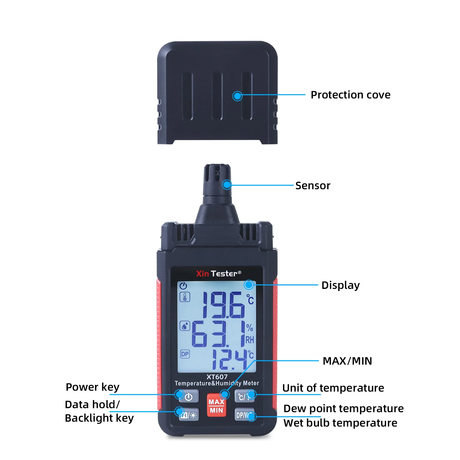 Xin Tester Digital Hygrometer Thermometer LCD Thermo-hygrometer High Accurate Barometer Temperature Humidity Meter XT607