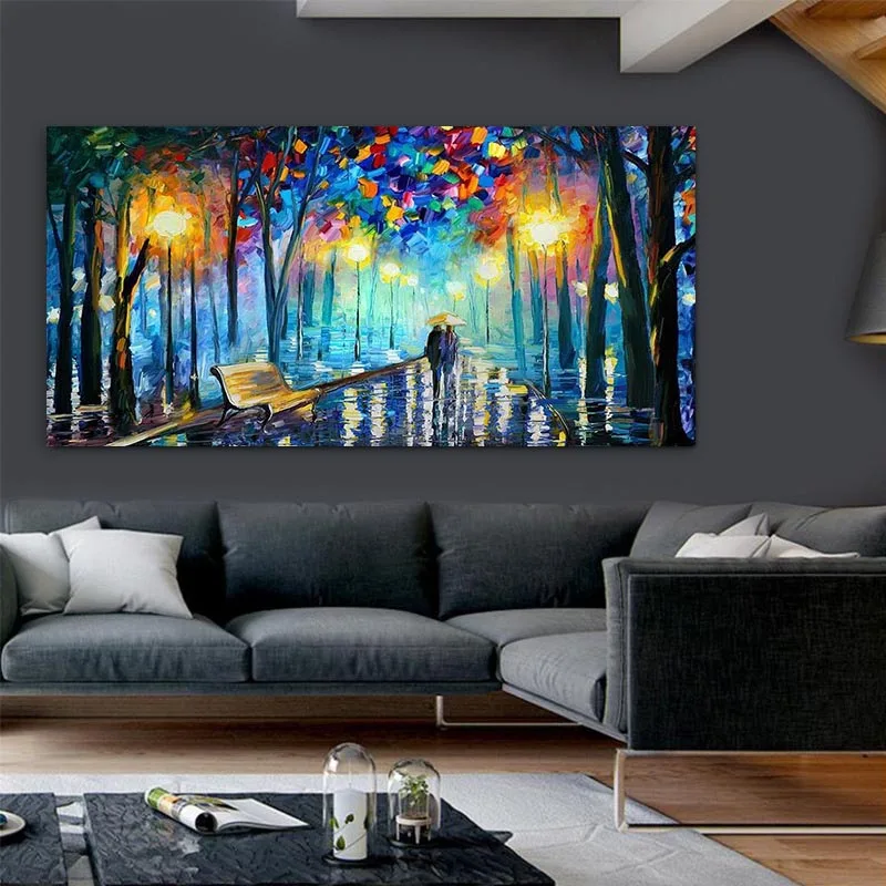 Abstract Colored Posters and Prints Strolling in the Rain Landscape  Canvas Painting Wall Art Picture for Living Room Home Decor