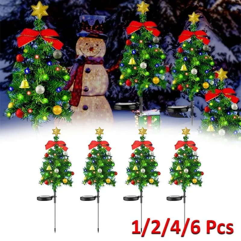 

1-6 Pcs Solar Christmas Tree Lights Outdoors LED Christmas Decor IP65 Waterproof Garden Lawn Landscape Lamps Patio Porch Pathway