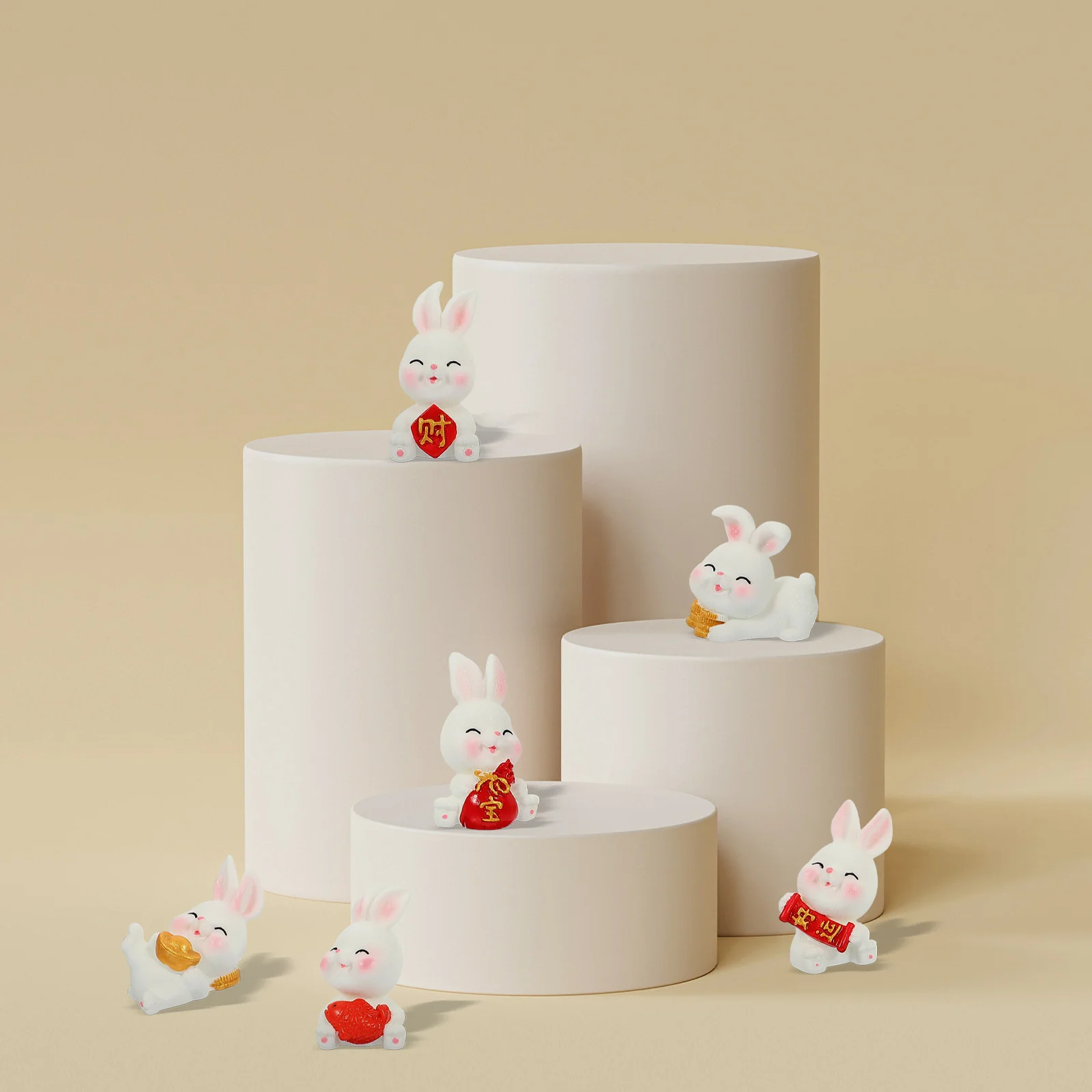 

6 Pcs Miniature Rabbit Figurines Realistic Resin Small Bunny Decor StatuesMicro L nament Interior Car