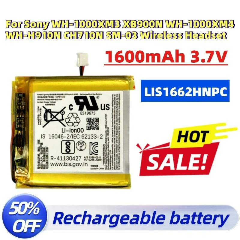 Upgrade New LIS1662HNPC 1600mAh 3.7V Battery for Sony WH-1000XM3 XB900N WH-1000XM4 WH-H910N CH710N SM-03 Wireless Headset