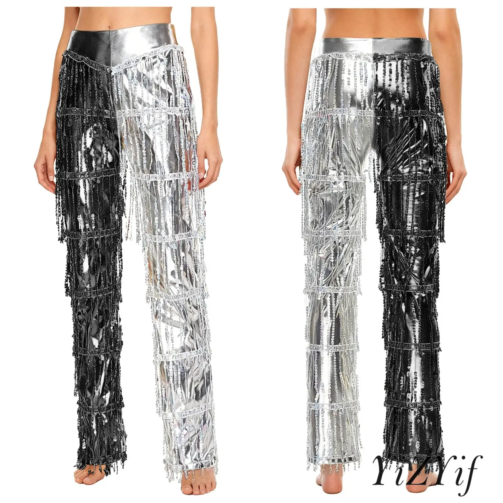 

Женская мода 70-х годов, длинные брюки для диско-танцев, блестящие кисточки, цветные металлические брюки, брюки для латинского музыкального фестиваля, клубная одежда