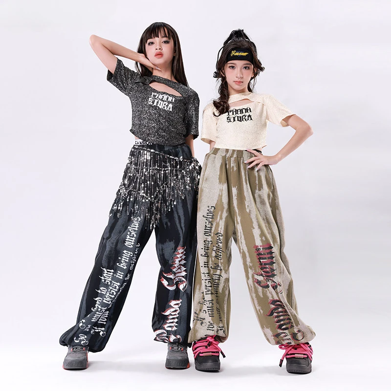 Ropa de baile de Jazz a la moda para niñas, camisetas cortas, pantalones informales, nuevo traje de actuación de Hip Hop, ropa de calle, disfraces geniales de Jazz