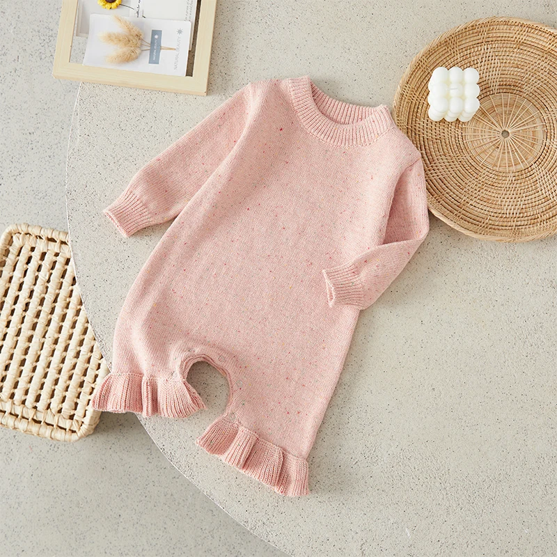 

Suefunskry Newborn Baby Girls Sweater Romper Solid Color Speckled Long Sleeve Flare Jumpsuits for Infant Toddler Fashion Clothes